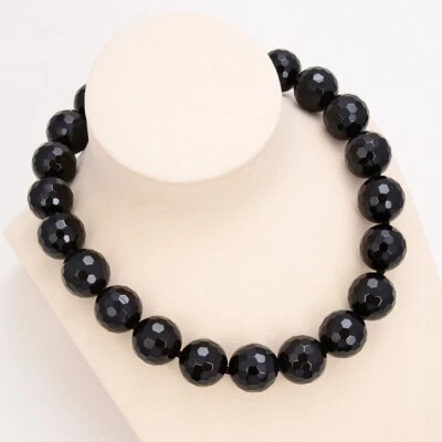 Enorme collar de piedra natural de 20 mm de ónix facetado redondo negro de 18"" para regalos de dama Foto 1 de 4