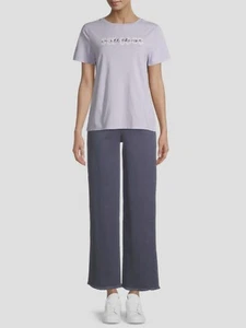 Time and Tru Women's High Rise Wide Leg Crop Pants, Blue, Size 4 - Picture 1 of 6