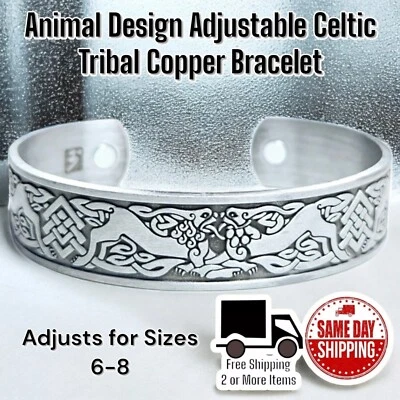 Pulsera Magnética Cobre Terapia del Dolor Artritis Plata Diseño Animal Celta Foto 1 de 4