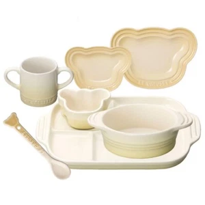 Le Creuset Baby Tableware 7Piece Set Coastal Cream Plate Mug Bowl Spoon Stonewar - Picture 1 of 11