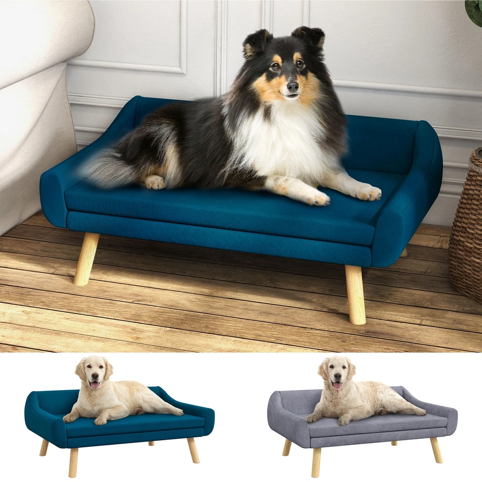 Sofá cama PawHut para perros sofá elevado con marco de madera y cojín suave Foto 1 de 1