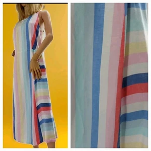 Joules Size 12 Dress Midi Linen Rainbow RRP£74.95 multicolour Summer Stripe - Picture 1 of 12