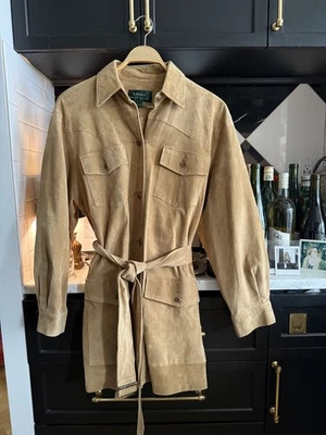 Abrigo Chaqueta Lauren Ralph Lauren Western Crema Gamuza Cuero Cinturón Grande  Foto 1 de 4
