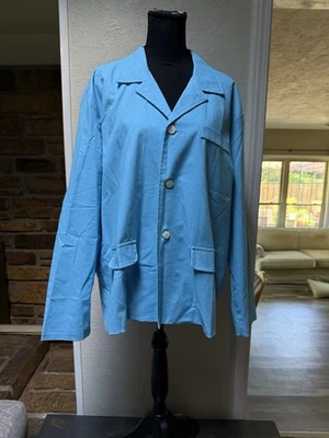 Chaqueta Blazer Mujer Lino Botón Camisa Talla 3XL Bolsillos Lagenlook Turquesa Foto 1 de 4