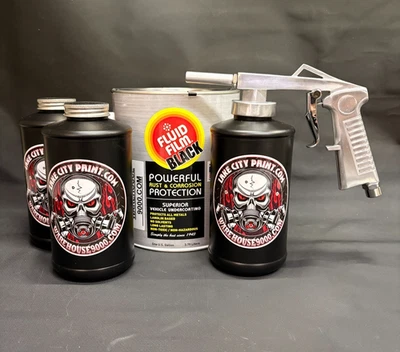 Галлонная жидкая пленка черная, стандартный пистолет для покрытия и 3 черные бутылки на четверть - Изображение 1 из 4