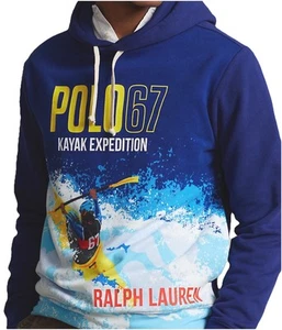 NWT POLO RALPH LAUREN Mens Blue Kayak Polo 67 Expedition Graphic Fleece Hoodie S - Picture 1 of 5