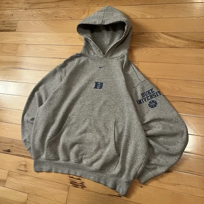 Vintage Y2K Nike Center Swoosh Duke Blue Devils Hoodie XL Gray Distressed - Image 1 of 4