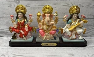 Hindu God Trio Statue Lakshmi Ganesha Saraswati Subh Laxmi Resin Figurines - Picture 1 of 22