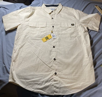 NWT Caterpillar Work Shirt XL Short Sleeve Button Down Yellow Logo - Image 1 of 4