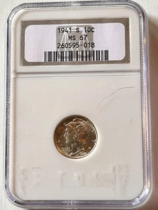1941-S Mercury Dime MS67 NGC Pretty Winged Liberty War Silver Free Gift 🎁! - Bild 1 von 4