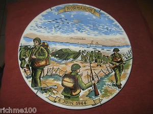 Plato de porcelana de batalla vintage Normandía Francia 6 de junio 1944 Segunda Guerra Mundial Castelroux - Imagen 1 de 5