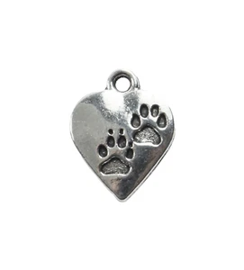 6 Anhänger Herz Pfote silber 17x13 mm Schmuck herstellen Hund Katze Halsband - Bild 1 von 3