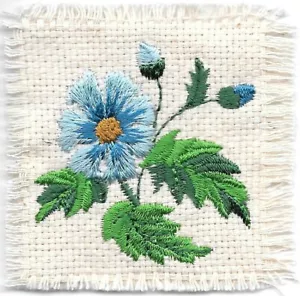 Blue Wild Flower Canvas embroidered Patch - Picture 1 of 1