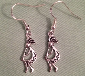 KOKOPELLI EARRINGS - Pewter with Sterling Silver Ear Wires PRANKSTER TRICKSTER - Picture 1 of 6
