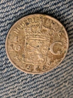 1942 Netherlands East Indies 1/10 Gulden World Silver Fine+ - Image 1 of 2