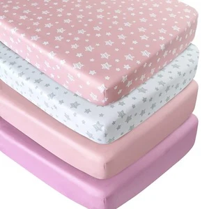 Crib Fitted Sheets for Standard Crib/Toddler Bed Mattresses 4 Pack Multi-color - Picture 1 of 32