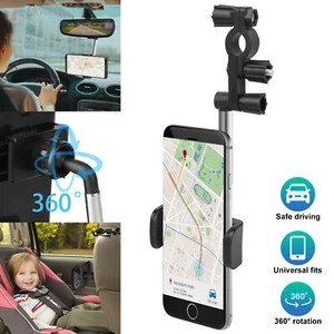 360° Car Rearview Mirror Rotation Adjustable Phone Holder Mount Multifunction US - Picture 1 of 8