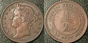 Straits Settlements Malaisie Colonie Britannique - Victoria - 1/2 cent 1873 KM#8 - Picture 1 of 1