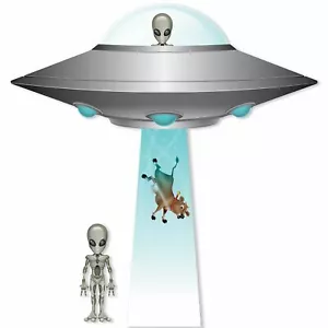 LARGE ALIEN INVASION CUTOUT DECORATION FLYING SAUCER SPACE / ALIEN PARTY - Picture 1 of 1