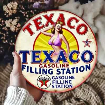 Letrero redondo resistente a la intemperie de aluminio TEXACO GASOLINA ESTILO RETRO GARAJE HOMBRE CUEVA ACEITE Foto 1 de 2