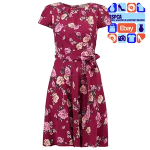 New Billie & Blossom Petite Berry Red Floral Tea Dress Size 14 RRP £35 - Picture 1 of 4