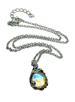 ECLECTIC SHOP UK LTD ® Aura Moonstone Pendant Silver Plated ION Stone 20" Chain Twee Etherial Jewellery