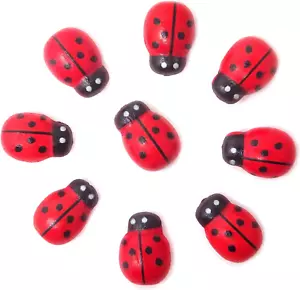 100PCS 10X13Mm Flatback Self Adhesive Tiny Wooden Ladybug Embellishments for Mic - Picture 1 of 7