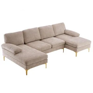 U Shape Modern 4 Seats Sectional Sofa with 2 Chaise Chenille Living Room - Picture 1 of 24