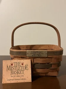 Vintage 1987 Longaberger Mistletoe Basket Single Handle Green Splints - Picture 1 of 11