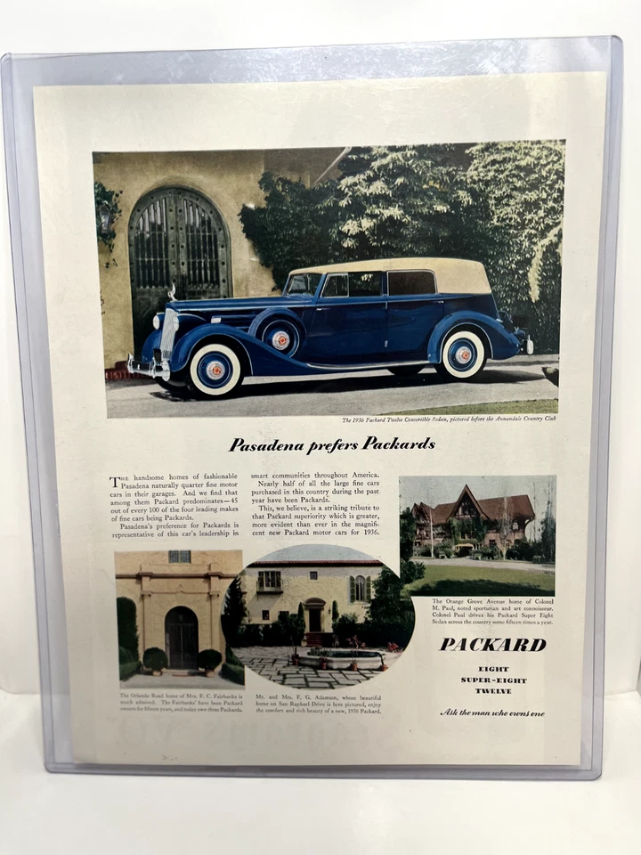1936 Packard Pasadena Convertible Sedan Ad - Annandale Country Club  - FN - Image 1 of 4