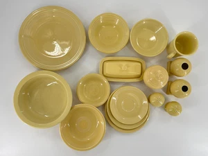Fiesta Yellow 15pc Dinnerware Set Bowl Plate Mug Butter Tray Shaker Post-86 USA - Picture 1 of 21