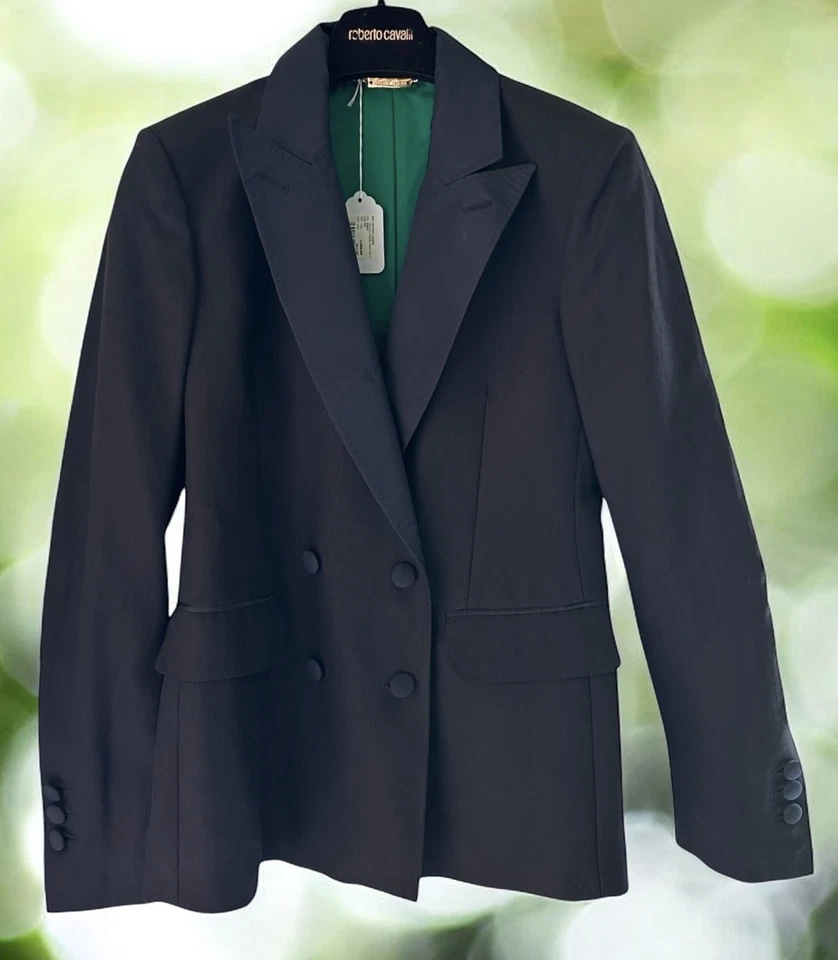 Roberto Cavalli Jacket 42 Long Sleeve Double Breasted 2 Button Tuxedo Black New - Image 1 of 4