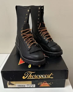 Thorogood Lineman Black Boots Logger Soft Toe 834-9372 10" Size 7.5 W NEW *FLAW* - Picture 1 of 16