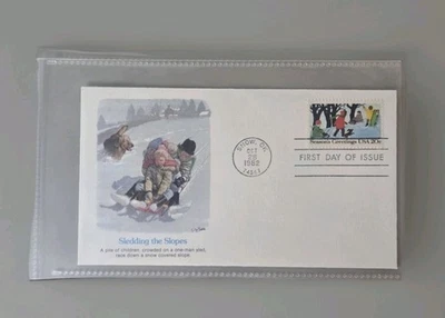 1982 Primer Día Cubierta Trineo por las Pistas Invierno Primer Día de Emisión FDC Navidad Foto 1 de 4