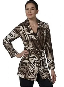 Susan Graver Women Size L Animal Print Zebra Black Grey Lined Jacket Boho - Picture 1 of 11
