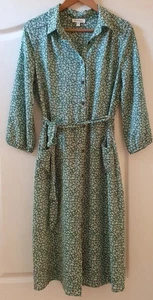Monteau Dress Chiffon Green White Ditsy Floral Pockets Long Midi Size L 14 - Picture 1 of 12