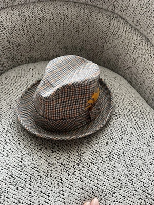 PENDLETON Hat Virgin Wool Fedora Gray Blue Tweed Feather SZ 7 1/8 EUC VINTAGE - Image 1 of 4