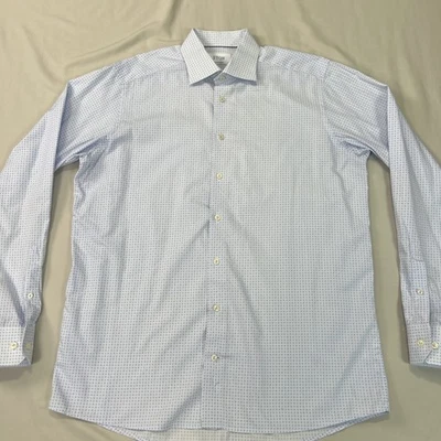 Camisa de vestir Eton para hombre 43 17 blanca azul geométrica manga larga oficina contemporánea Foto 1 de 4