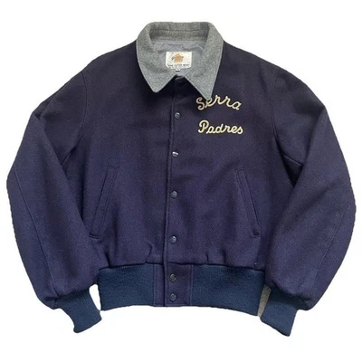 Chaqueta Letterman Universitaria Escuela Escuela Oso Dorado Años 80 De Colección Hombres M Azul Marino Hecha en EE. UU. Foto 1 de 4
