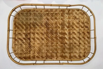 Vintage Wicker Bamboo Woven Wooden Serving Tray Dinner Bed Trays 19” X 13” - Image 1 of 4