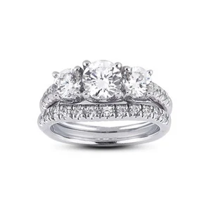 Juego de anillos de boda estilo vintage de diamantes naturales redondos G-SI1 de 3,43 quilates - Imagen 1 de 3