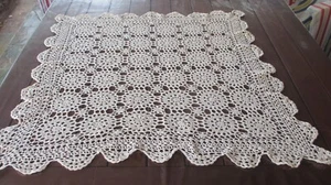 Vintage creamy beige Cotton crochet Lace , Tablecloth 82 x 80 cms vgc - Picture 1 of 6