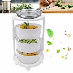 Kitchen Storage Cart Rotating Basket Rack Vegetable Fruit Holder 3 Layer Shelves - Picture 1 of 12