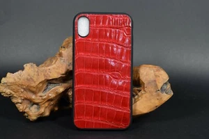 FUNDA I PHONE GENUINA PIEL ALIGATOR ROJO BRILLO HECHA MANO MA LEATHER UBRIQUE - Imagen 1 de 5