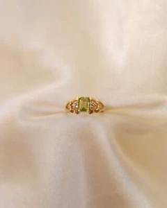 1.25 Ct Peridot & Natural Diamond Prong Ring 14k Solid Yellow Gold - Picture 1 of 4