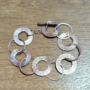 Silpada 925 Sterling Silver Hammered Circle Paper Chain Bracelet 7.5" - Picture 1 of 6