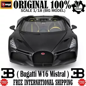 Bburago 1:18 Bugatti W16 Mistral Diecast Model – Luxury Alloy Sports Car - Black - Picture 1 of 10