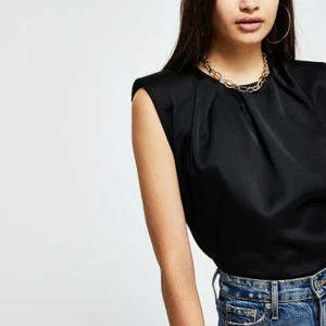 River Island Black Sleeveless Shoulder Pad Top UK 8 - Picture 1 of 5