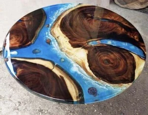 Blue Epoxy Counter Top Table, Round Dining Table, Resin Epoxy Table for Home - Picture 1 of 8
