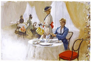 Len Thurston "Shadow of the Past" original gouache illustration furniture Grey - Picture 1 of 3